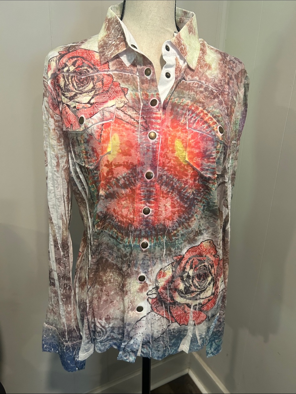 Floral Tie-Dye Button-Down Shirt in Multicolor